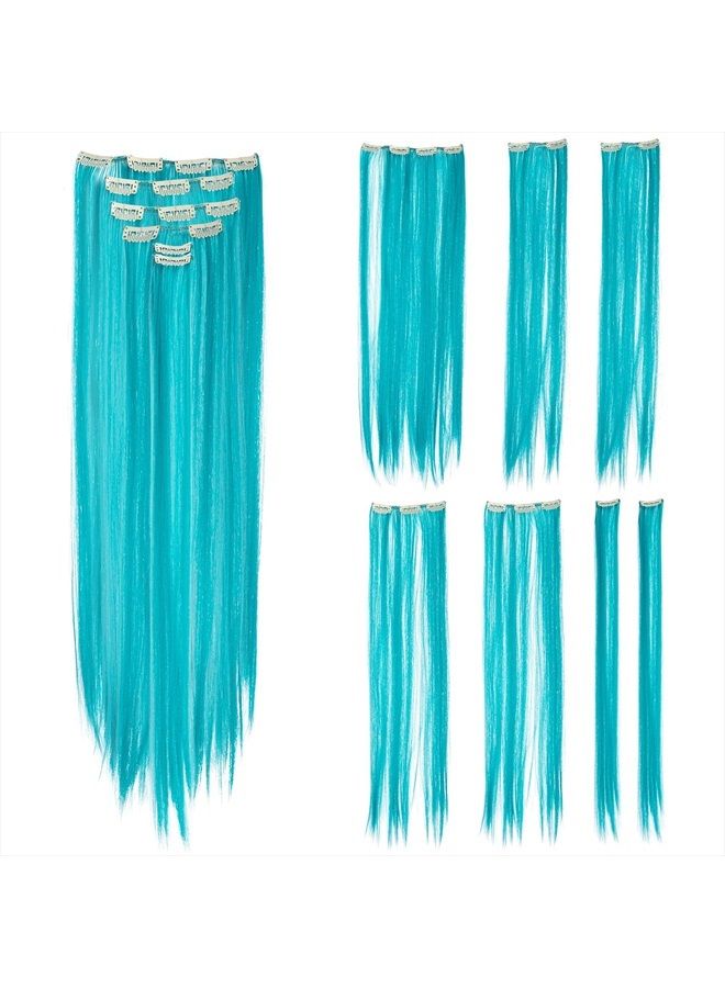 SWACC 7 قطع من تسريحات الشعر الملونة القابلة للتثبيت على الرأس (22 بوصة مستقيم، أزرق فواتح) - Image 1