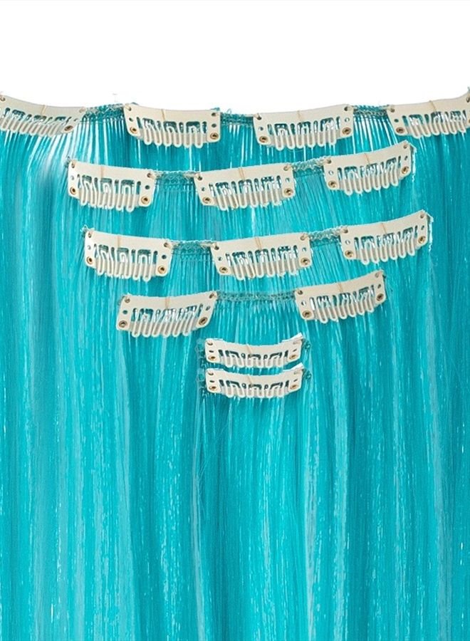 SWACC 7 قطع من تسريحات الشعر الملونة القابلة للتثبيت على الرأس (22 بوصة مستقيم، أزرق فواتح) - Image 4