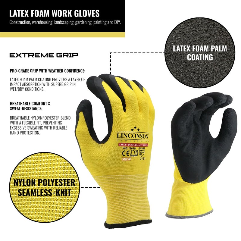Linconson 12 Pack Safety Performance Series Construction Mechanics Work Gloves (Yellow  Xl (Pack Of 12)) - Image 2
