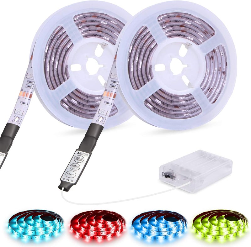 شريط إضاءة LED، ي��مل بالبطارية، شريط إضاءة LED RGB، يعمل بالبطارية، 3 أزرار، جهاز تحكم، يعمل بالبطارية، شريط إضاءة LED، مقاوم للماء، متغير الألوان، إضاءة LED، تلفزيون - Image 1