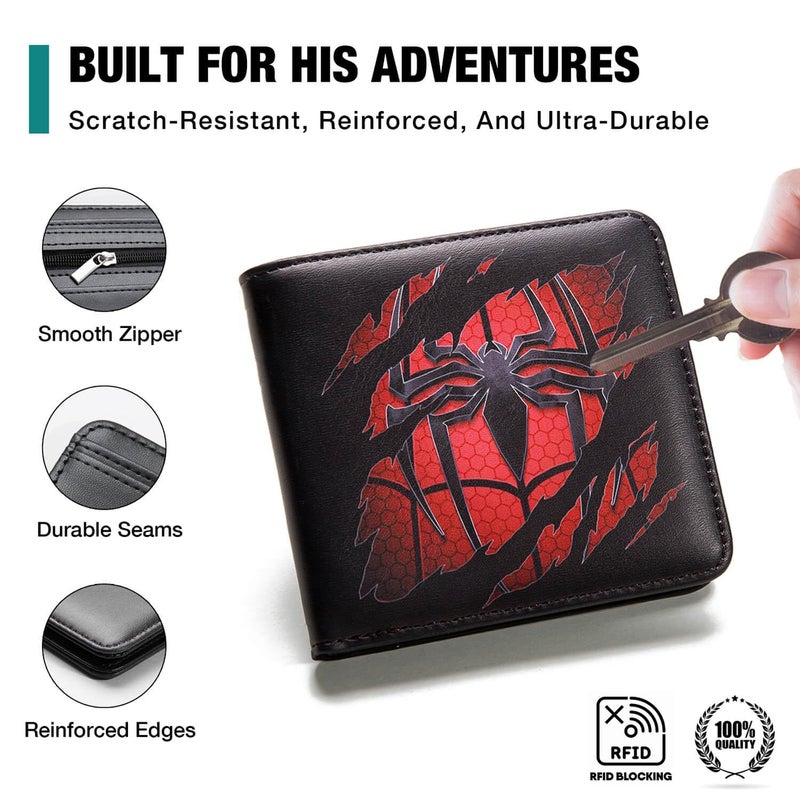 Amutta Spider Wallet for Boys Men, Cool Teen Boys Wallet for Kids Ages 4-5-6-7-8-9-10-11-12-13-14-15-16, Wallets for Teen Boy, Teenage Teenager Gifts for Boy Christmas Birthday Leather - Image 5