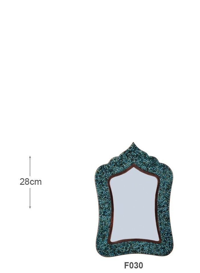 أغاجاني مرآة مستطيلة عتيقة باللون الفيروزي والنحاسي  - Image 2
