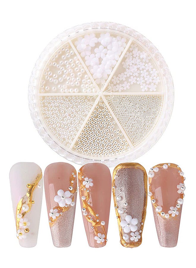 Depend Nail Art Flower Decal - White Flower Pearl Small Beads Glitter Nail Art Supplies - Mixed Pack Elegant Nail Art Decoration Sticker Accessories For DIY Nail Art - Ladies And Girls Nail Designs - Image 1