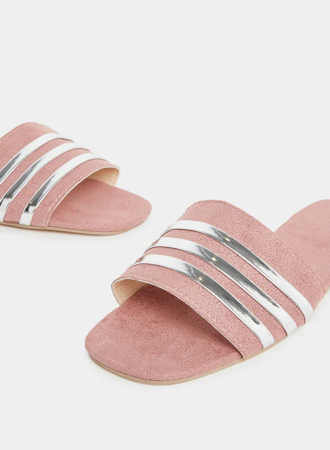 Styli Styli Women Pink Metallic Strip Detail Flat Sandals