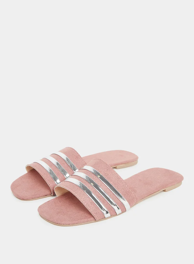 تايك تو Take Two Women Pink Metallic Strip Detail Flat Sandals