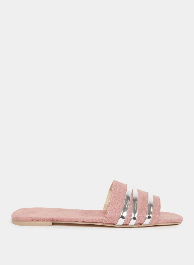 تايك تو Take Two Women Pink Metallic Strip Detail Flat Sandals