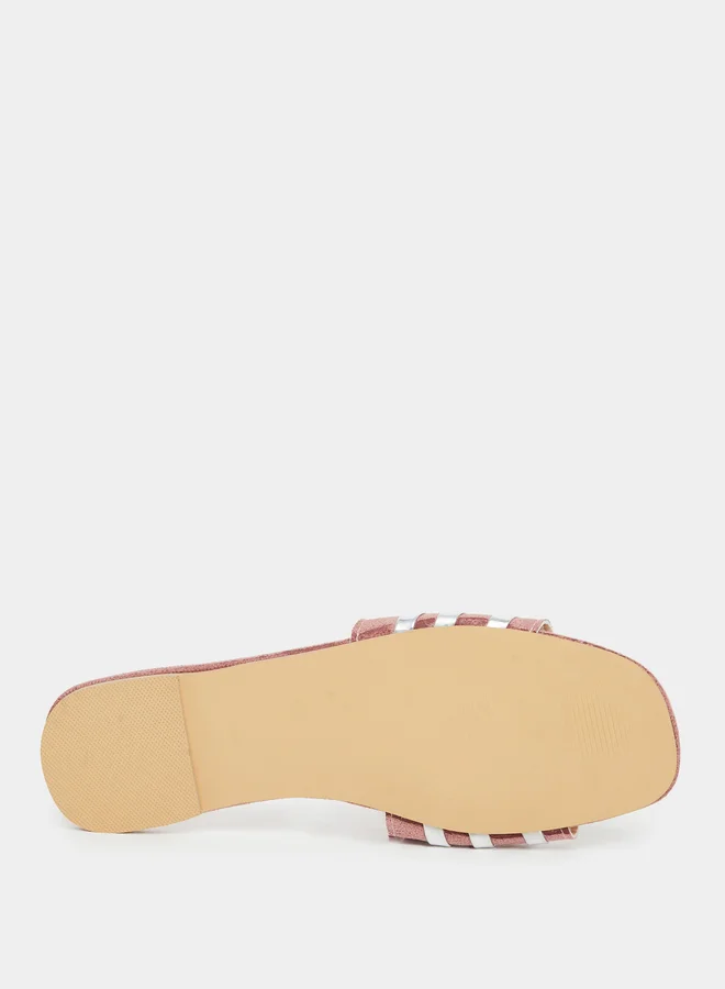 Styli Styli Women Pink Metallic Strip Detail Flat Sandals