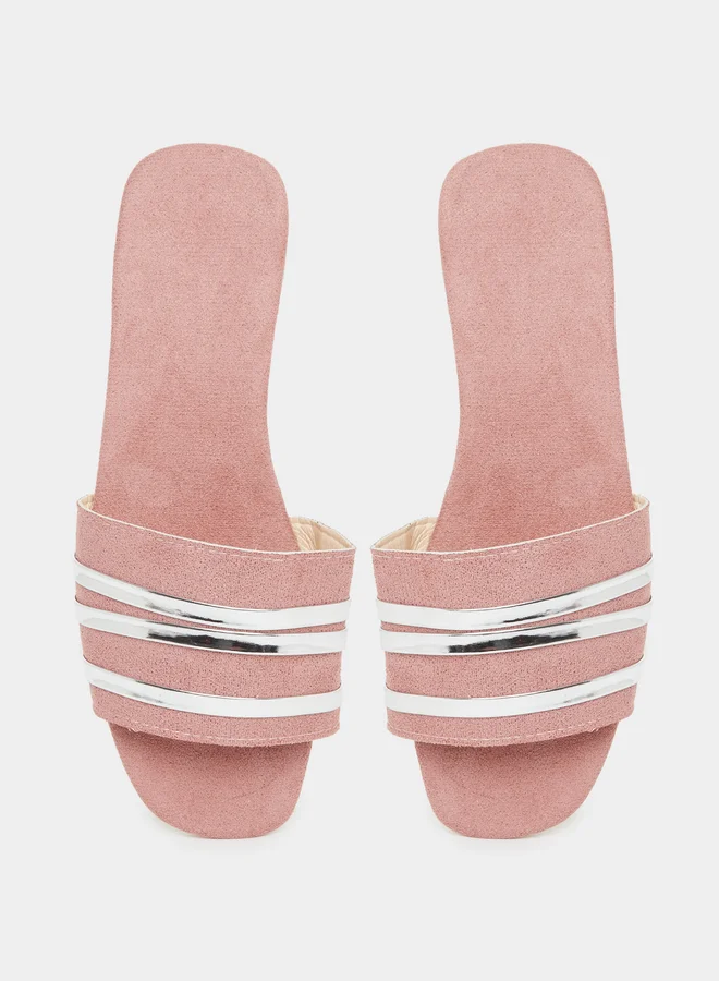 Styli Styli Women Pink Metallic Strip Detail Flat Sandals