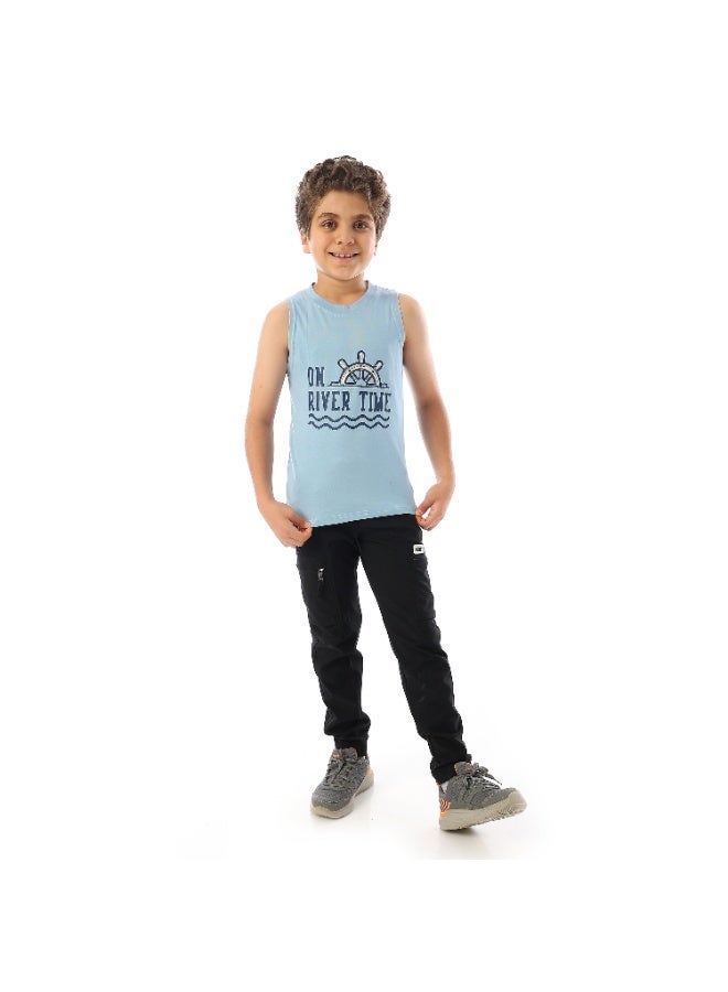 Andora Sleeveless Printed Boys Tank Top - Light Blue - Image 2