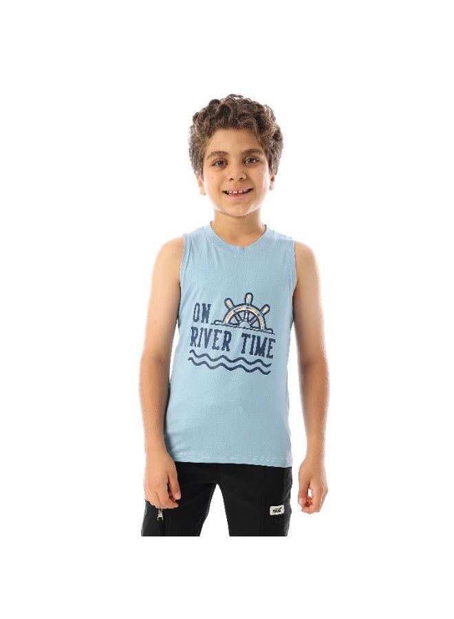 Andora Sleeveless Printed Boys Tank Top - Light Blue - Image 1