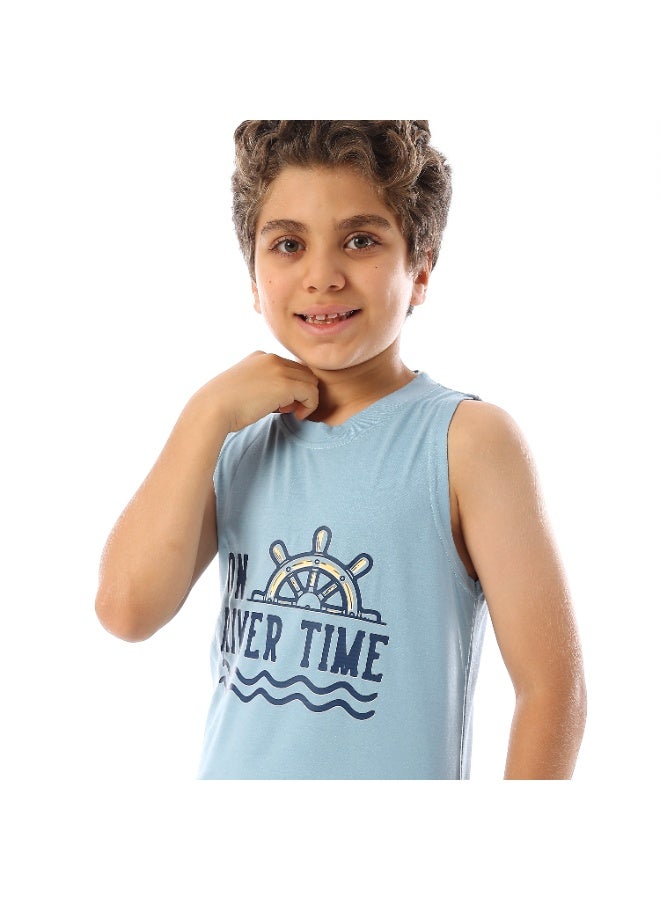 Andora Sleeveless Printed Boys Tank Top - Light Blue - Image 4