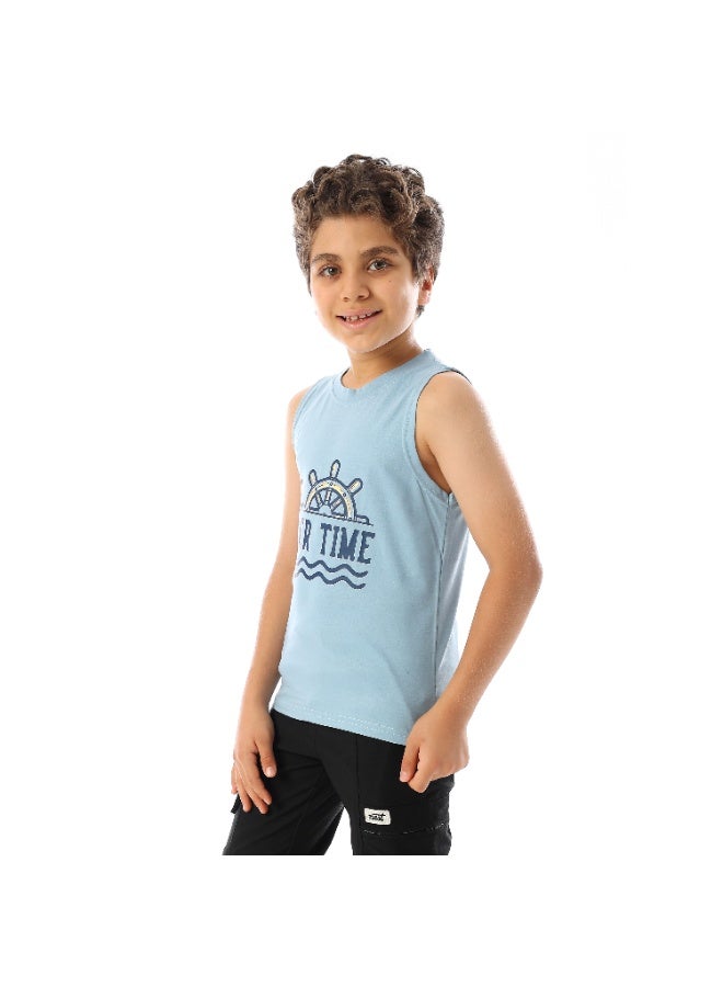Andora Sleeveless Printed Boys Tank Top - Light Blue - Image 5