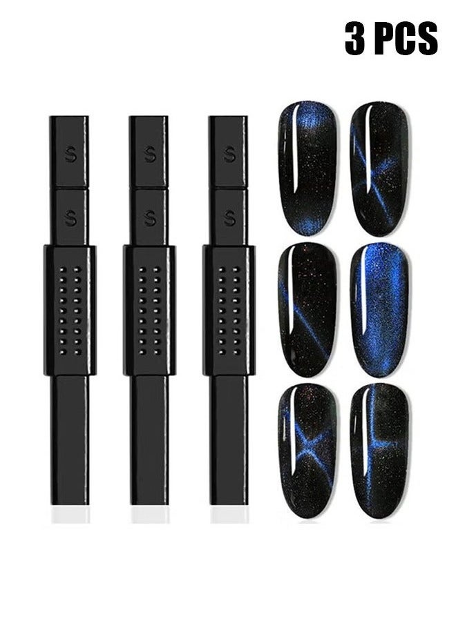 3pcs Nail Magnet Cat Eye Magnet for Nails, Magnetic Gel Nail Polish, Double-Head Nail Magnets Wand, Magic Stronger Magnet Stick Manicure Tool for Cat Eye Gel Polish DIY Nail Art - Image 1