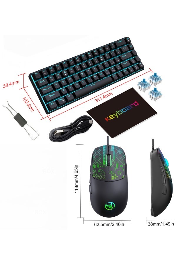 مجموعة لوحة مفاتيح ألعاب إنجليزية عربية وماوس DPI، لوحة مفاتيح ميكانيكية 68 مفتاحًا بإضاءة خلفية LED، كيبورد قيمنق عربي مع ماوس 7 ألوان - Image 3