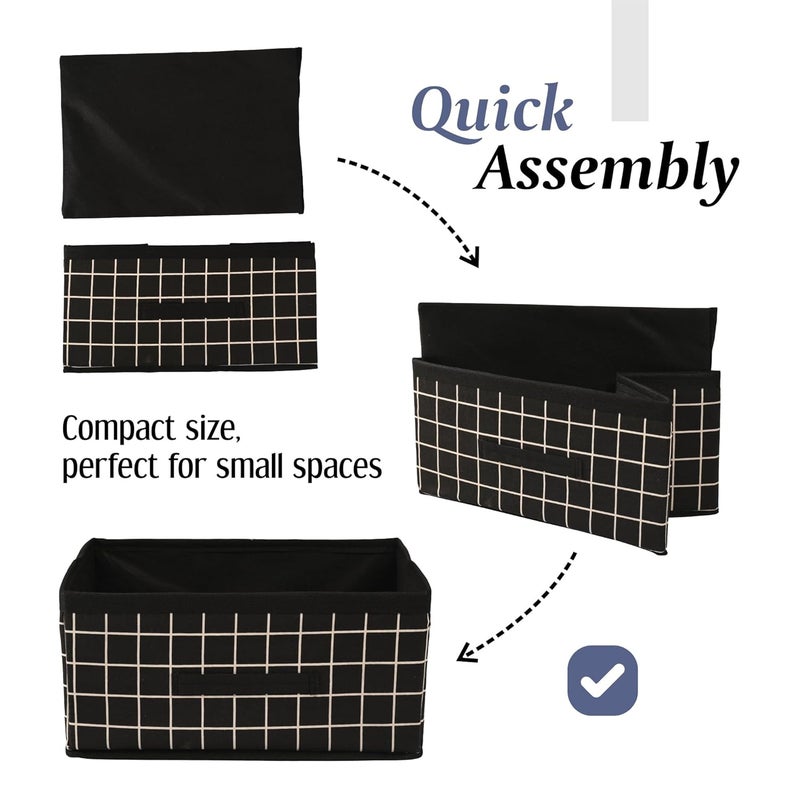 Kuber Industries Pack of 3 Foldable Multipurpose Cloth Organizer for Storage with Drawing Handle Durable Organisers Storage Box for ClothesToys Check Design Black - Image 4