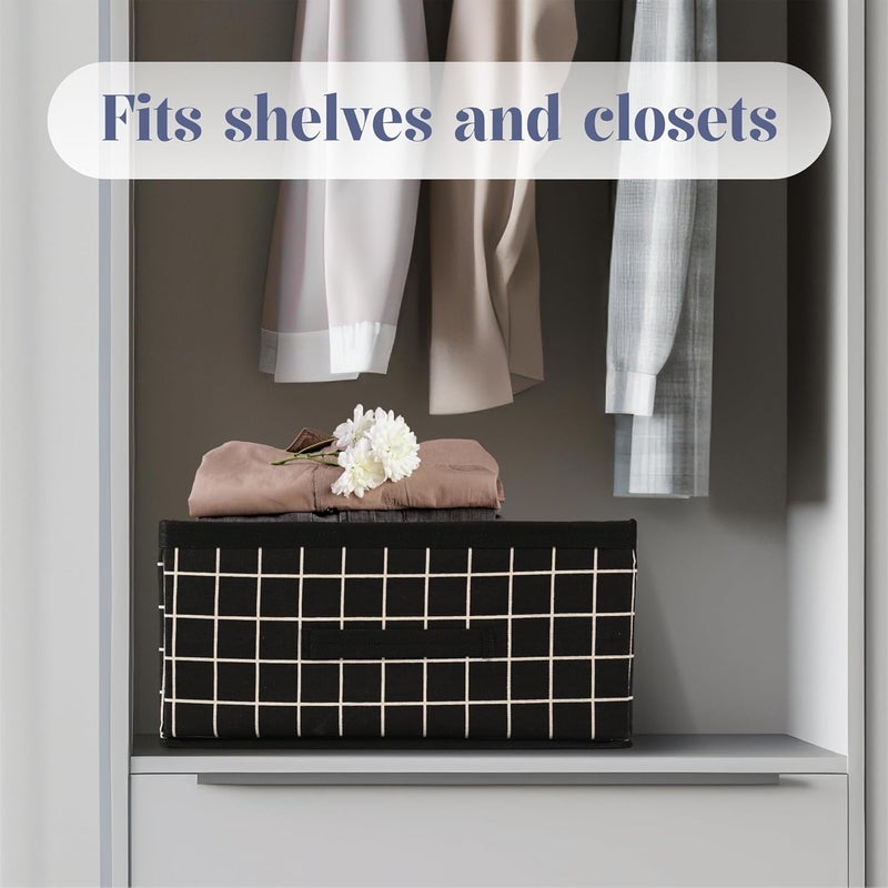 Kuber Industries Pack of 3 Foldable Multipurpose Cloth Organizer for Storage with Drawing Handle Durable Organisers Storage Box for ClothesToys Check Design Black - Image 2