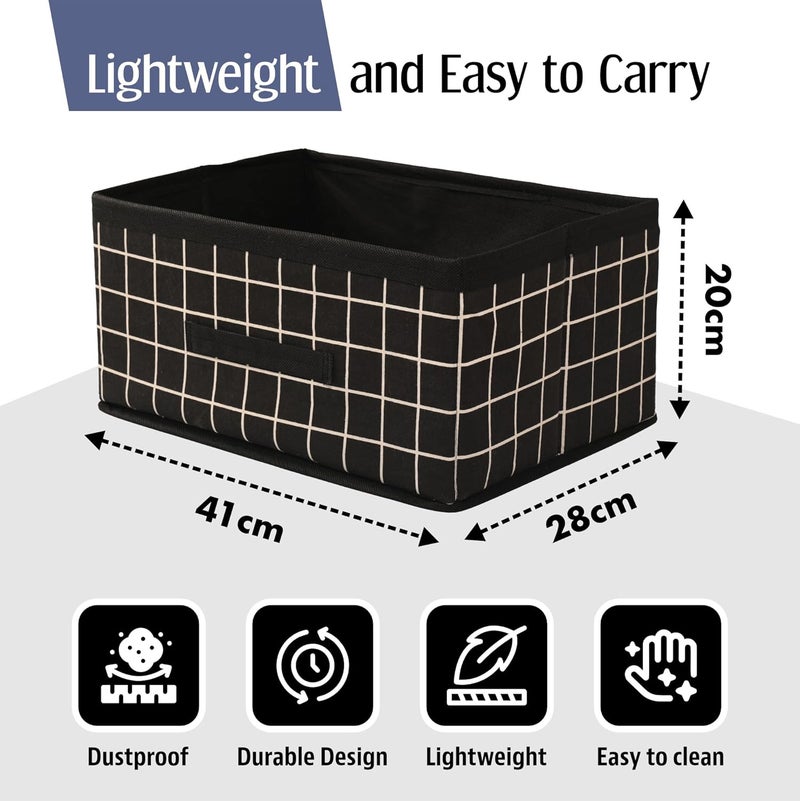 Kuber Industries Pack of 3 Foldable Multipurpose Cloth Organizer for Storage with Drawing Handle Durable Organisers Storage Box for ClothesToys Check Design Black - Image 3