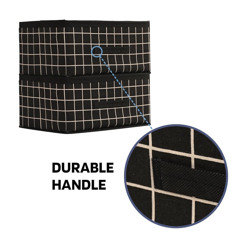 Kuber Industries Pack of 3 Foldable Multipurpose Cloth Organizer for Storage with Drawing Handle Durable Organisers Storage Box for ClothesToys Check Design Black - Image 5