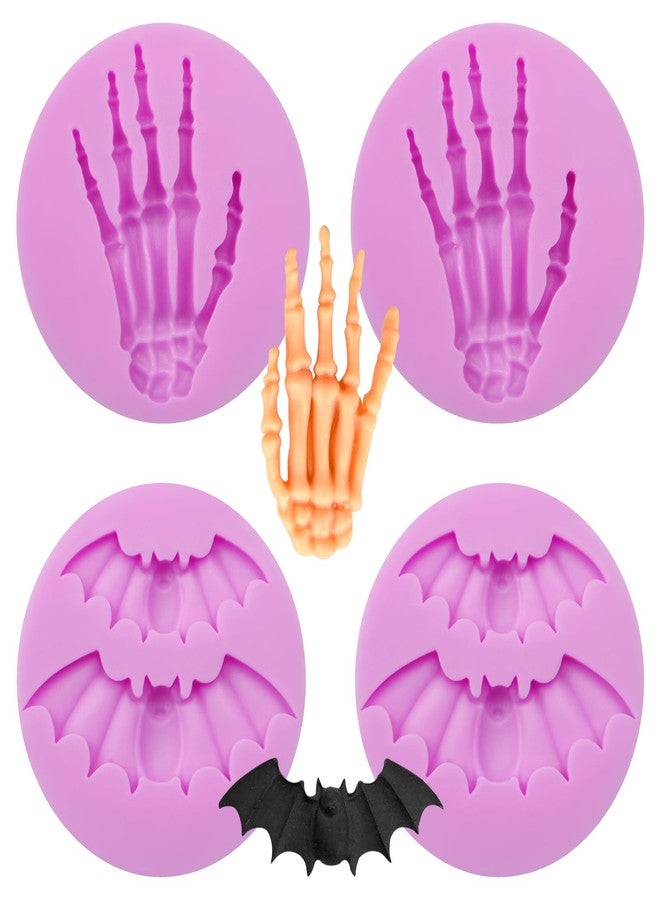 Acvcatto Bats Halloween Fondant Molds Silicone, Hand Claws Silicone Resin Pendants, 4 Packs Halloween Chocolate Molds for Hallween Party Candy Cake Decoration Cupcake Toppers Gum Paste Polymer Clay - Image 1