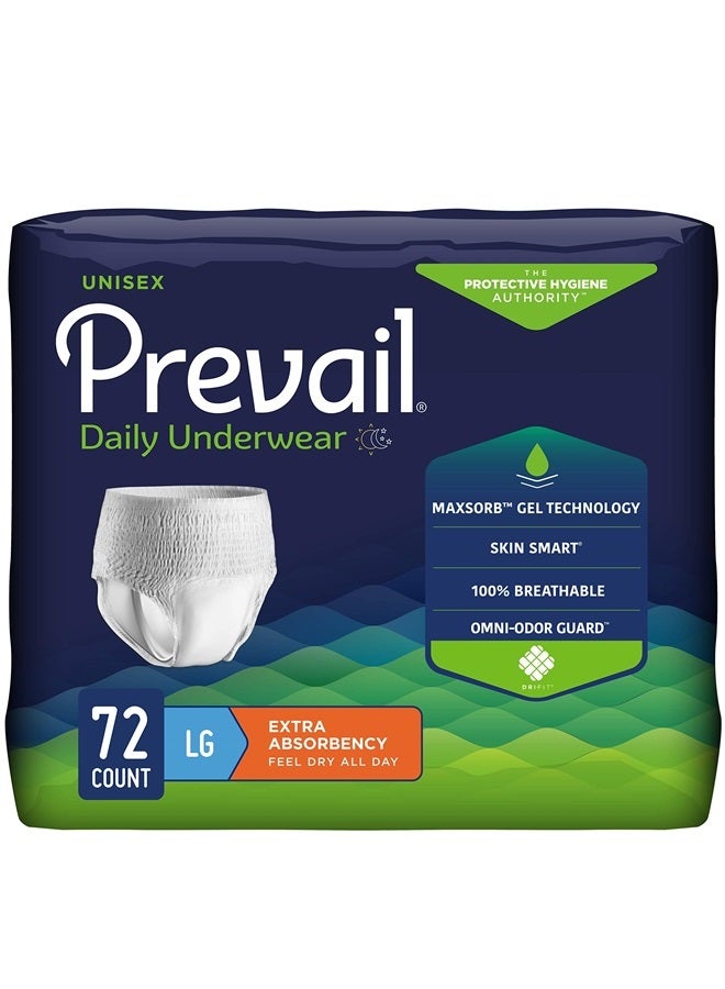 Prevail Daily Protective Underwear - Unisex Adult Incontinence Underwear - Disposable Adult Diaper for Men & Women - Maximum Absorbency - Large - 18 Count (Pack of 4)  - Image 1