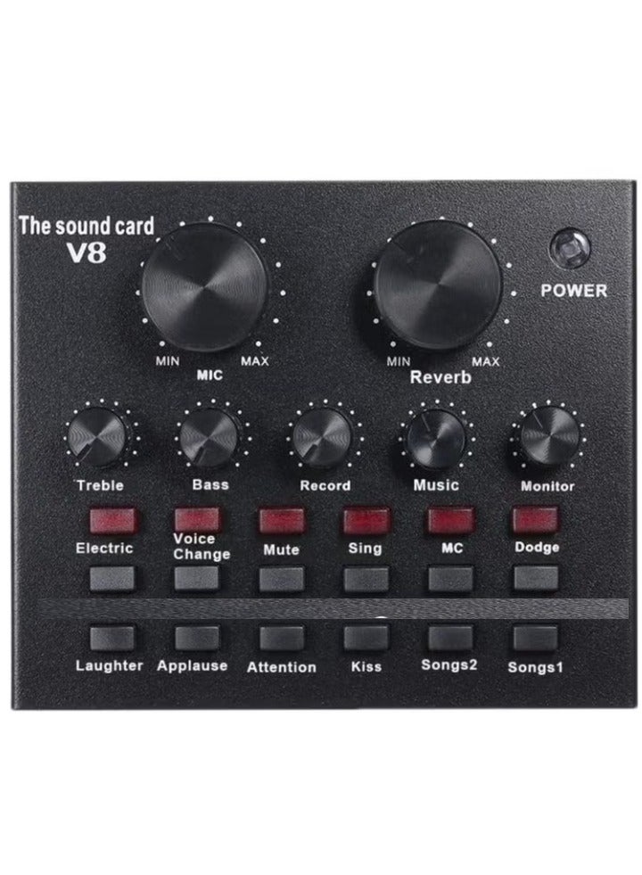 ELTRAZONE V8 Live Sound Card Bluetooth Sound Mixer Board – 3.5mm Audio Interface, 16 Sound Effects, Dual DSP Noise Reduction Chip, 6 Connecting Methods for Live Streaming, Recording, and Gaming – Ideal for PC & Mobile (V8 AMP)  - Image 1