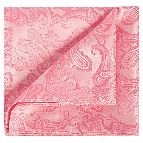 KissTies Mens Rosy Pink Paisley Pocket Square Hanky Handkerchief - Image 1