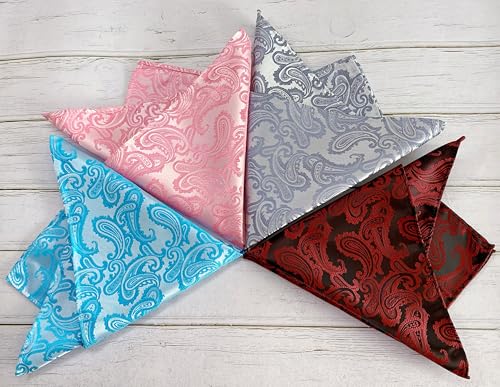 KissTies Mens Rosy Pink Paisley Pocket Square Hanky Handkerchief - Image 3