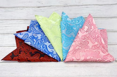 KissTies Mens Rosy Pink Paisley Pocket Square Hanky Handkerchief - Image 2
