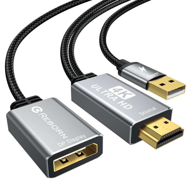 Reborn Active HDMI to DisplayPort Adapter | 4K@60Hz Converter Unidirectional HDMI Source to DP Display HDR Compatible with Laptop,AMD,NVIDIA,PS5,Xbox and More - Image 1