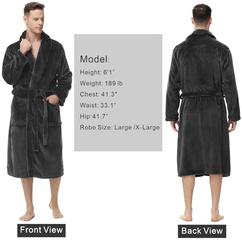 Yurhap Mens Fleece Robe, Soft Plush Robe for Men, Fluffy Bathrobe with Belt & 2 Pockets, Dark Grey, L-XL - Image 4