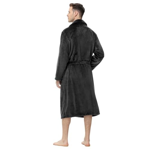 Yurhap Mens Fleece Robe, Soft Plush Robe for Men, Fluffy Bathrobe with Belt & 2 Pockets, Dark Grey, L-XL - Image 2