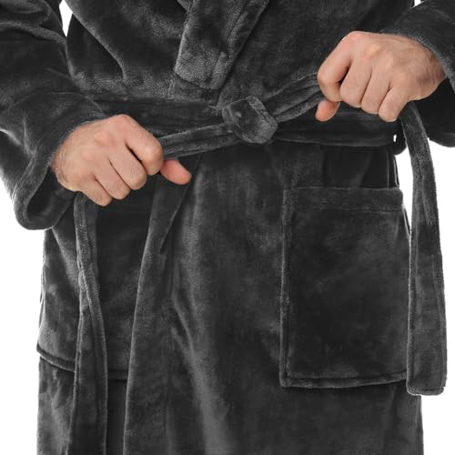 Yurhap Mens Fleece Robe, Soft Plush Robe for Men, Fluffy Bathrobe with Belt & 2 Pockets, Dark Grey, L-XL - Image 5