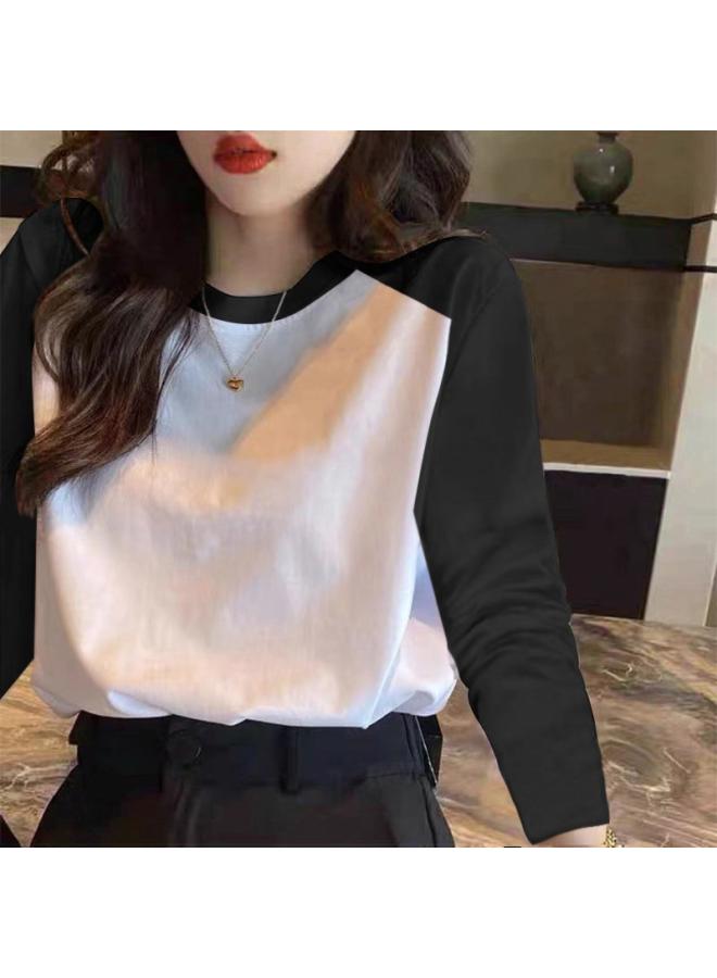 VUELO Spring And Autumn New Long Sleeve T-shirt Women's Pure Cotton Casual Loose Letter And Korean Style Raglan Sleeve Style Base Shirt Top Trendy 