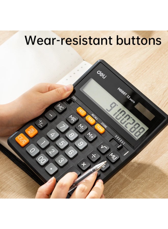 Deli 12-Digit Battery and Solar Powered Desktop Calculator Black 3 x 16 x 20.5 cm 149453 - Image 5