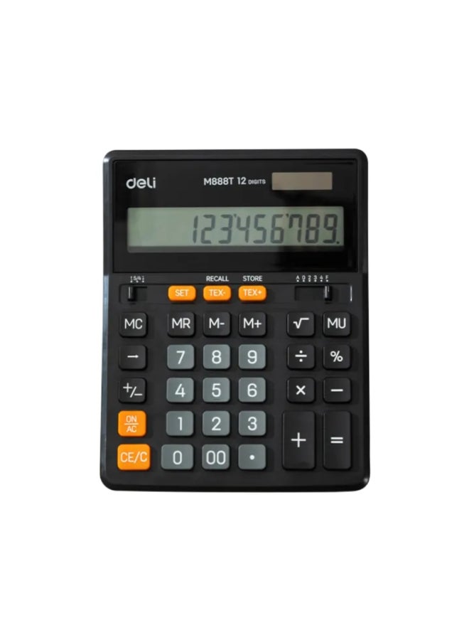 Deli 12-Digit Battery and Solar Powered Desktop Calculator Black 3 x 16 x 20.5 cm 149453 - Image 1