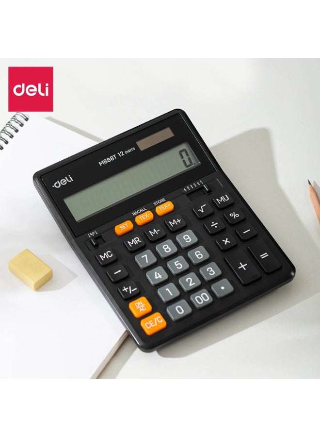 Deli 12-Digit Battery and Solar Powered Desktop Calculator Black 3 x 16 x 20.5 cm 149453 - Image 3