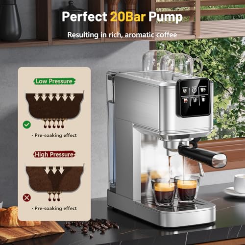 KEENSTAR 20Bar Espresso Machine with Hot Rapid Cold Brew Stainless Steel Coffee Makers Espresso Maker with Milk Frother Steam Wand Touch Screen with Water Tank for Latte Cappuccino Gift - Image 3