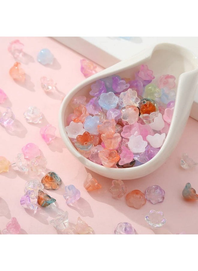 LadayPoa 100Pcs Glass Bellflower Beads For Jewelry Making Mixed Color Trumpet Flower Beads Gradient Clear Cute Beads For Bracelets Making Aesthetic Beads Charms For Diy Necklace Decoration Gifts  - Image 1