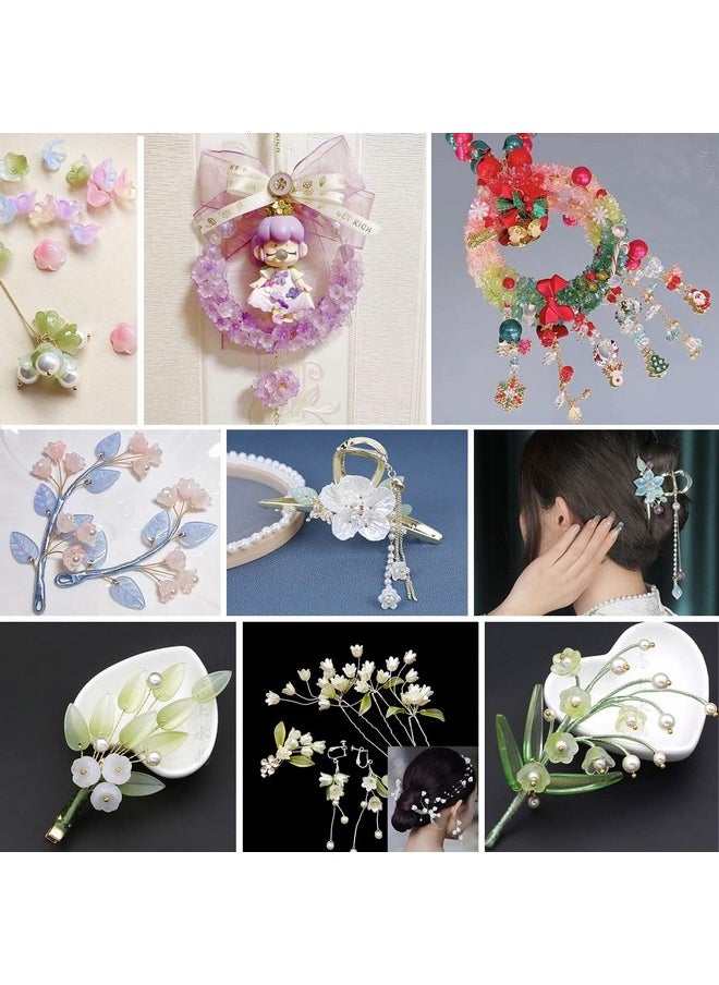 LadayPoa 100Pcs Glass Bellflower Beads For Jewelry Making Mixed Color Trumpet Flower Beads Gradient Clear Cute Beads For Bracelets Making Aesthetic Beads Charms For Diy Necklace Decoration Gifts  - Image 3