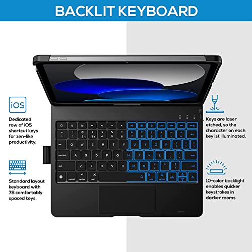 typecase كيبورد تايب كيس مع لوحة تتبع متعددة اللمس لجهاز iPad الجيل 11 (A16) و الجيل 10 مع إضاءة خلفية بـ 11 لون، قابل للدوران 360° وزوايا عرض متعددة، حامل قلم (لا يناسب Air 11/Air 5th/Pro 11) - أسود'26 - Image 4