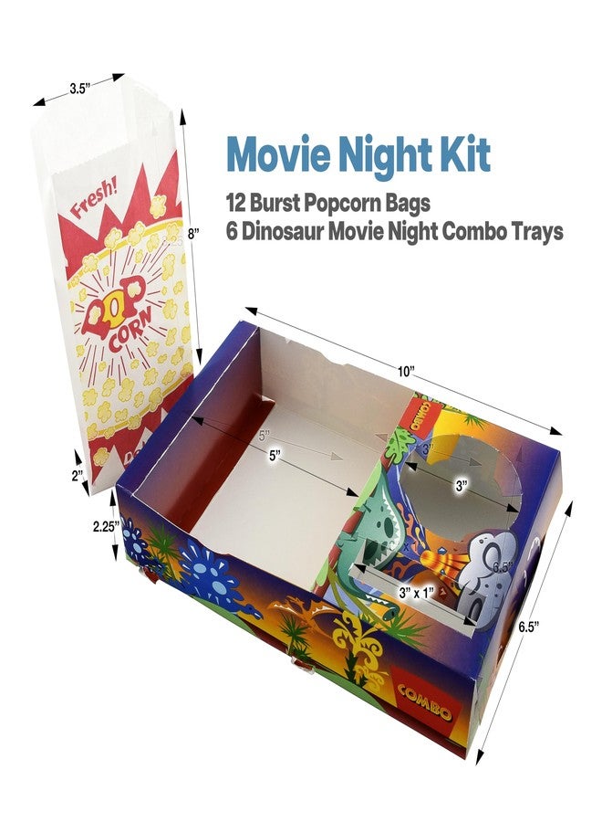 SNAPPY Movie Night Kit 18 Pcs - Burst Design Popcorn Bags (12ct) & Dinosaur Kids Movie Night Snack Trays (6ct) - Home Theater Snack Boxes Family Movie Night - Image 4