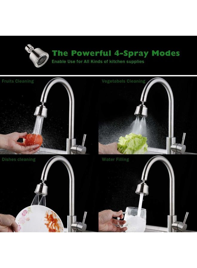Houtingmaan Kitchen Sink Faucet Aerator with 2 Ball Joint, Big Angle Swivel Sprayer Head Replacement with 4 Spray Models, 55/64-27UNS Famale Thread - Brushed Nickel - Image 5