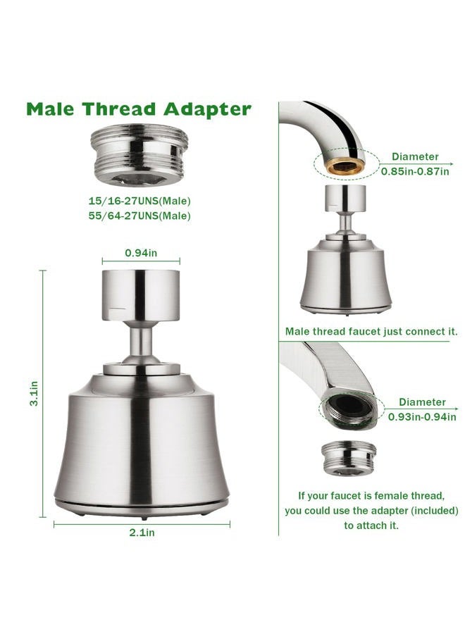 Houtingmaan Kitchen Sink Faucet Aerator with 2 Ball Joint, Big Angle Swivel Sprayer Head Replacement with 4 Spray Models, 55/64-27UNS Famale Thread - Brushed Nickel - Image 3