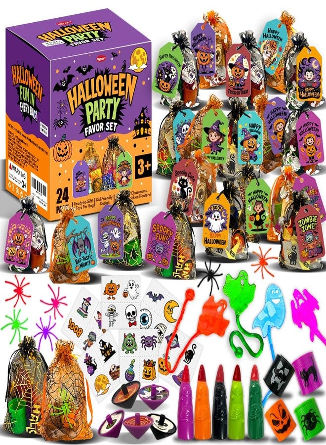 VKTEN 24 Pack Halloween Party Favors for Kids-Prefilled Mesh Treat Bags with Toys, Gift Tags & Twine-Trick or Treat Goodie Bag Fillers, Classroom Prizes & Exchange Gifts - Image 1