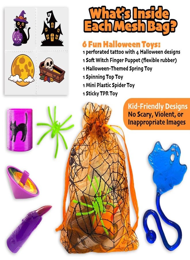 VKTEN 24 Pack Halloween Party Favors for Kids-Prefilled Mesh Treat Bags with Toys, Gift Tags & Twine-Trick or Treat Goodie Bag Fillers, Classroom Prizes & Exchange Gifts - Image 4