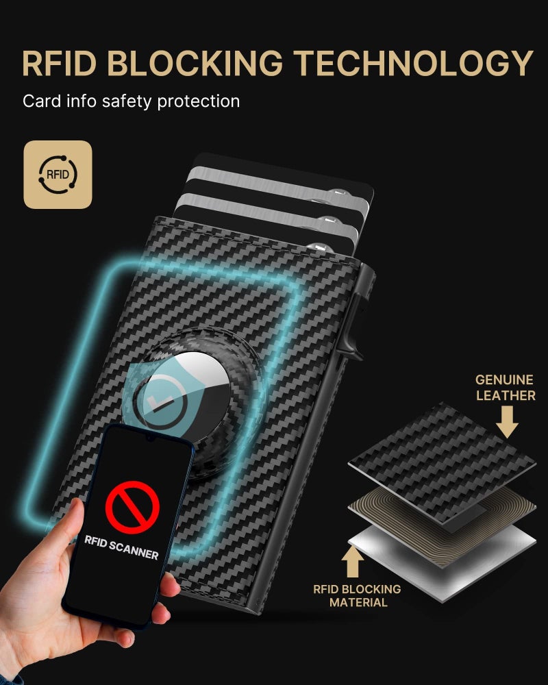 كيلا محفظة بوكيلا الرجالية المنبثقة، محفظة جلدية للرجال متوافقة مع Apple Air Tag، حجب RFID، ذكية، بسيطة، سعة 9-14 بطاقة، نافذة لبطاقة الهوية، فتحة للنقود (ألياف الكربون) - Image 5