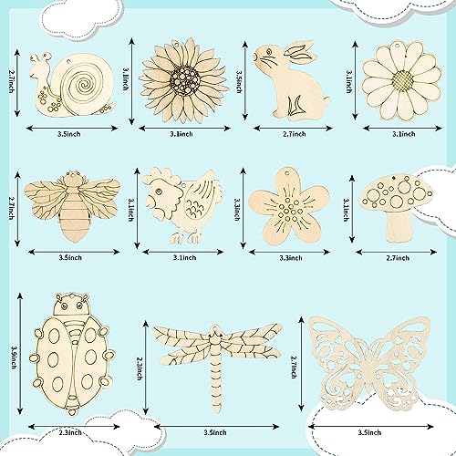 Cliths 33 Pieces Butterfly Wood Slices Flower Cutouts with Holes Blank Animals Wooden Painting Crafts for Kids, Home Decoration Ornament DIY Craft Art Project,11 Styles, 3 Style Each - Image 3