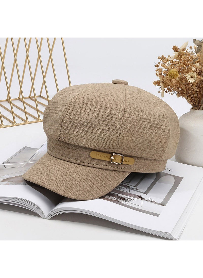 Generic - Korean Style Waffle Beret Fashionable Vintage Octagonal Hat Khakis - Image 1