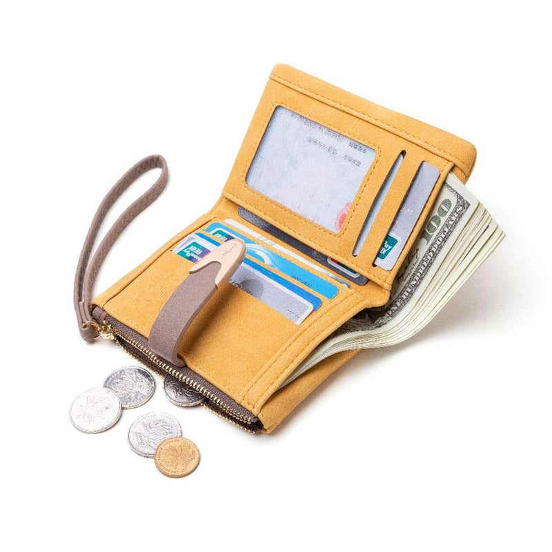 محفظة نسائية بتقنية RFID صغيرة ومضغوطة قابلة للطي مع سوار ومحفظة عملات، أزرق فاتح - Image 3