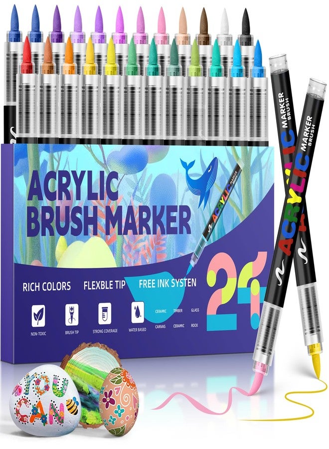 GOTIDEAL Acrylic Paint Markers Brush Tip,Waterproof Paint Pens acrylic Markers,No Bleed Acrylic Brush markers for Fabric,Wood,Rocks,Canvas Painting,Glass,Ceramic,Art Craft Supplies(24 Colors) - Image 1